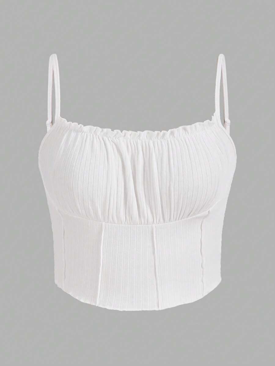 SHEIN Qutie Top de tirantes ribete fruncido pecho con fruncido - Blanco - Ver 1