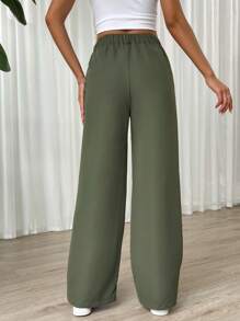 SHEIN EZwear 女士纯色通勤阔腿裤 - 軍綠色 - 查看 2