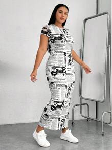 SHEIN EZwear Váy in báo Plus, mùa hè - Đen và trắng - Xem 3