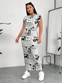 SHEIN EZwear Váy in báo Plus, mùa hè - Đen và trắng - Xem 5