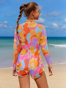 Conjunto de biquíni e macacão com estampa allover para meninas adolescentes verão praia