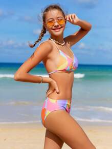 Conjunto de biquíni e macacão com estampa allover para meninas adolescentes verão praia