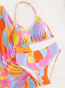 Conjunto de biquíni e macacão com estampa allover para meninas adolescentes verão praia