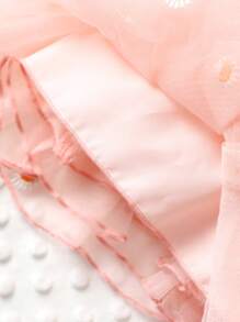 女嬰印花肩部蝴蝶結網紗覆蓋吊帶連衣裙 - 彩色 - 查看 3