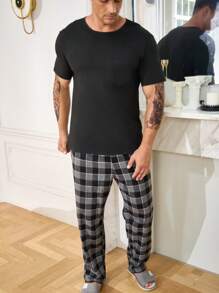 Men Plaid Print PJ Set - Multicolor - View 4
