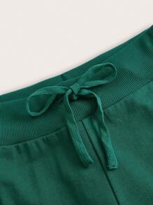 SHEIN EZwear Solid Drawstring Waist Flare Leg Joggers - Green - View 3