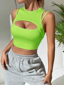 SHEIN Coolane Cut Out Front Crop Tank Top - Mint Green - View 1