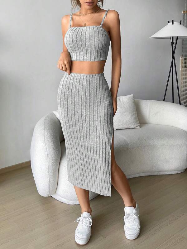 SHEIN EZwear Set de două piese, de culoare gri de vară Y2k