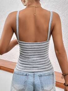 SHEIN VCAY Striped Twist Front Cami Top - Grey - View 2