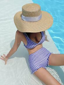 DAZY In Houndstooth Xù Hoa Sen Bộ đồ bơi Bikini - Màu tím - Xem 6
