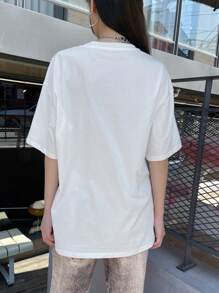 DAZY Camiseta de hombros caídos con estampado de letra - Blanco - Ver 12
