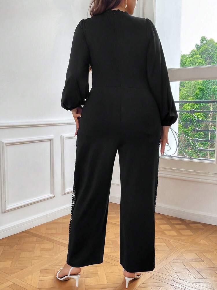 Plus Solid Zip Back Lace Insert Jumpsuit
