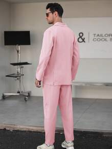 Manfinity Homme Men Solid Single Breasted Blazer & Suit Pants - Pink - View 2
