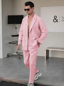 Manfinity Homme Men Solid Single Breasted Blazer & Suit Pants - Pink - View 4