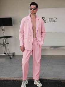 Manfinity Homme Men Solid Single Breasted Blazer & Suit Pants - Pink - View 5