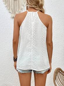 SHEIN VCAY Lỗ gắn thêu Guipure Ren tương phản Áo hai dây - trắng - Xem 2