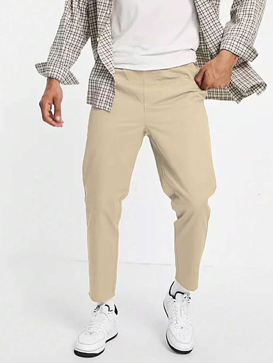 Manfinity Homme 男士素色斜口袋西裝褲 - 杏色 - 查看 1