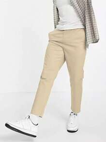 Manfinity Homme 男士素色斜口袋西裝褲 - 杏色 - 查看 3