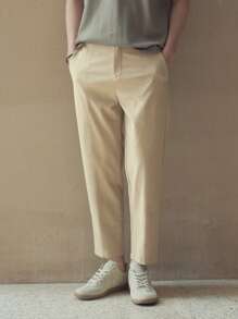 Manfinity Homme 男士素色斜口袋西裝褲 - 杏色 - 查看 5