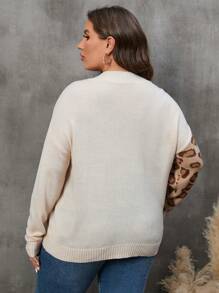 SHEIN LUNE Talla grande Jersey con patrón de leopardo de hombros caídos - Multicolor - Ver 6