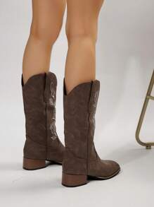 Fall/Winter Women's Embroidered Fashionable Western Embroidery Vintage Cowboy Boots - Coffee Brown - View 3