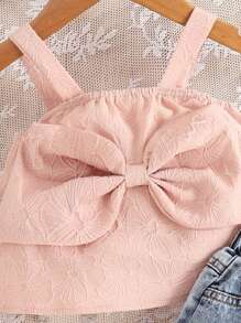 SHEIN Baby Girl Bow Front Cami Top & Ripped Raw Cut Flare Leg Pants