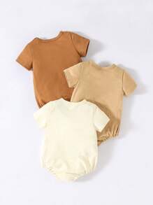 SHEIN 嬰兒男童3入組純色口袋拼接連身衣