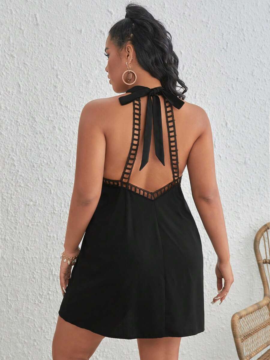 SHEIN VCAY Hơn Chất rắn Ca-vát Backless Váy dây - màu đen - Xem 1