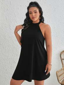 SHEIN VCAY Hơn Chất rắn Ca-vát Backless Váy dây - màu đen - Xem 4