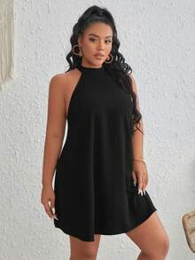 SHEIN VCAY Hơn Chất rắn Ca-vát Backless Váy dây - màu đen - Xem 5