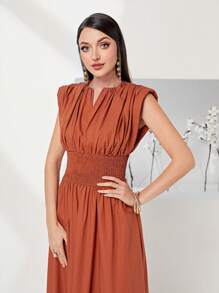 Modelyn 棉缺口領墊肩洋裝 - 鏽棕色 - 查看 6