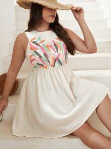 SHEIN VCAY Plus Graficzny Haft Sukienka w linii A