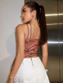 SHEIN ICON 字母圖案側抽繩掛脖上衣 - 藕粉色 - 查看 4