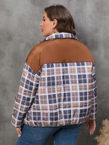 SHEIN LUNE Plus Size 1pc Plaid Print Drop Shoulder Zipper Padded Coat - Multicolor - View 5