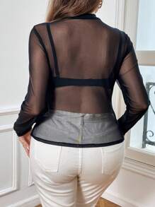 SHEIN Privé Talla grande Top con diseño de diamante de imitación de malla transparente sin sujetador