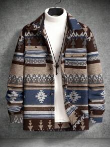 Manfinity Homme 寬鬆版型男士外套,幾何印花設計並帶有翻蓋口袋 - 彩色 - 查看 2