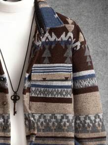 Manfinity Homme 寬鬆版型男士外套,幾何印花設計並帶有翻蓋口袋 - 彩色 - 查看 4