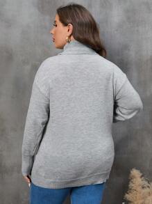 SHEIN LUNE Hơn Áo cao cổ Thả vai Áo len - Xám - Xem 6