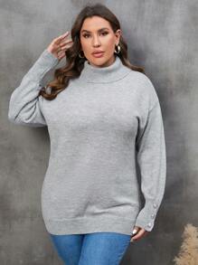 SHEIN LUNE Hơn Áo cao cổ Thả vai Áo len - Xám - Xem 5