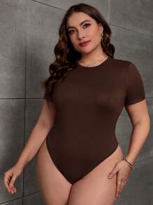 SHEIN Essnce Plus Solid Slim Fit Tee Bodysuit