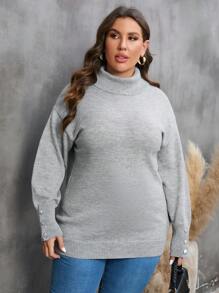 SHEIN LUNE Hơn Áo cao cổ Thả vai Áo len - Xám - Xem 4