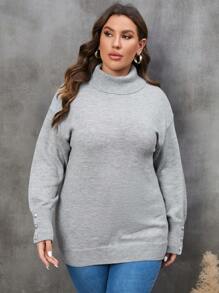 SHEIN LUNE Hơn Áo cao cổ Thả vai Áo len - Xám - Xem 2