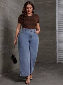 SHEIN Essnce Plus Solid Slim Fit Tee Bodysuit