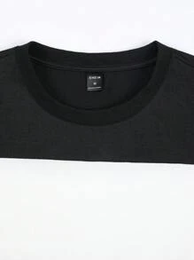 Manfinity Homme Camiseta informal de hombres con bloqueo de color y hombros caídos - Blanco y Negro - Ver 4