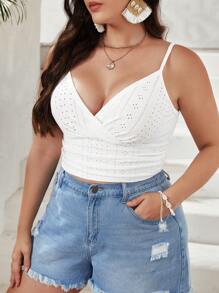 SHEIN VCAY Plus Eyelet Embroidery Cami Summer Top - White - View 3