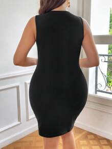 SHEIN Essnce Figurbetontes Kleid mit Ausschnitt, Schlitz am Saum, - Schwarz und Weiss - Übersicht 2