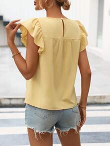 SHEIN LUNE 拼接水溶蕾絲荷葉邊襯衫 - 黃色 - 查看 2