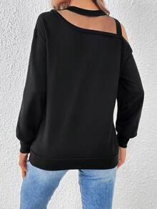 SHEIN Essnce Lưới tương phản Thả vai Áo nỉ - màu đen - Xem 2