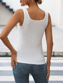 SHEIN LUNE 前紐扣寬肩帶上衣 - 白色 - 查看 2