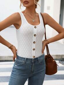 SHEIN LUNE 前紐扣寬肩帶上衣 - 白色 - 查看 6